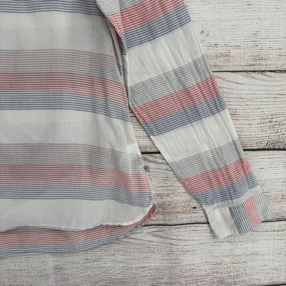 Toad & Co Organic Cotton Striped Button Down Shirt Womens Large White Red Blue - Picture 6 of 15